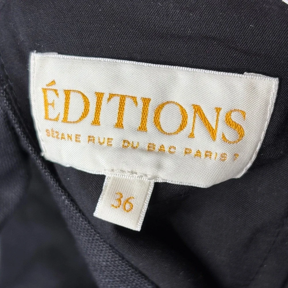 Sezane Editions Armida Dress Size 36/4 Black Linen Puff Sleeve Tie Back Mini - Picture 11 of 15